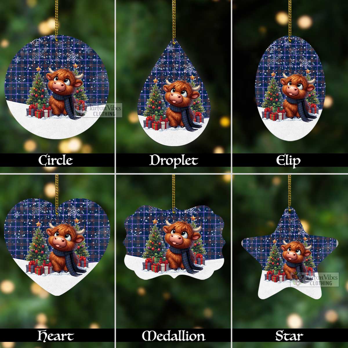 Tartan Vibes Clothing Jewish Tartan Christmas Aluminium Ornament with Adorable Highland Coo