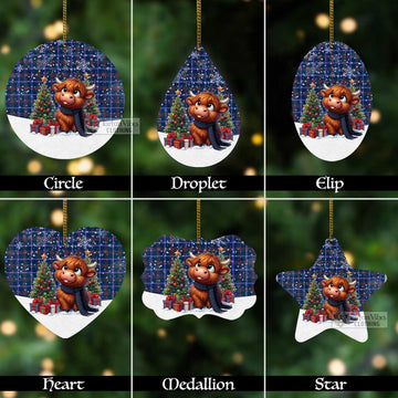 Jewish Tartan Christmas Aluminium Ornament with Adorable Highland Coo