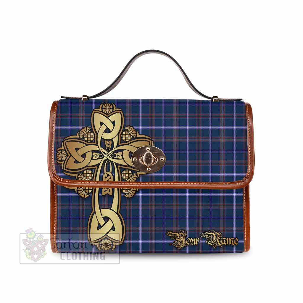 Tartan Vibes Clothing Jewish Tartan Waterproof Canvas Bag Golden Thistle Celtic Cross Style