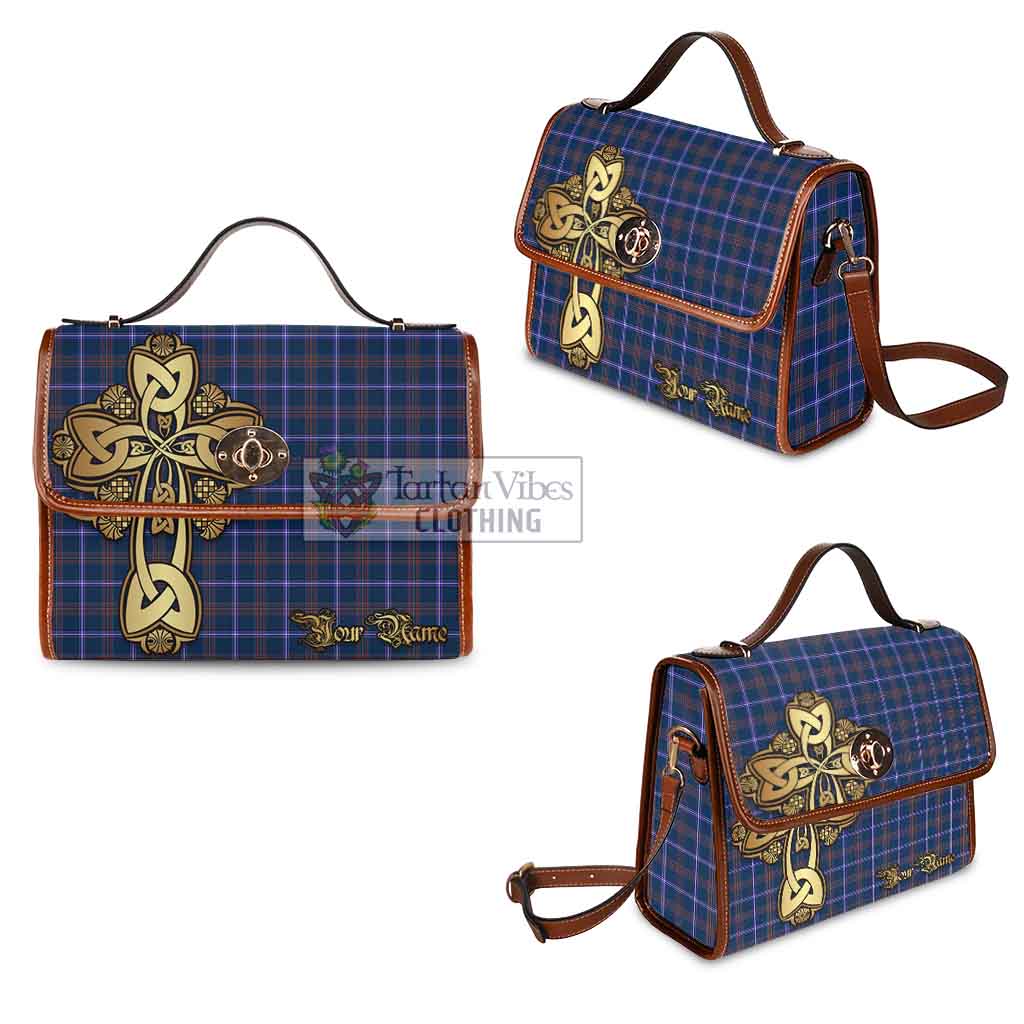 Tartan Vibes Clothing Jewish Tartan Waterproof Canvas Bag Golden Thistle Celtic Cross Style