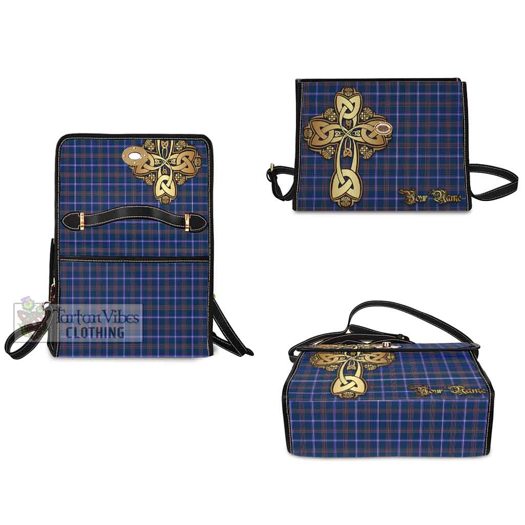 Tartan Vibes Clothing Jewish Tartan Waterproof Canvas Bag Golden Thistle Celtic Cross Style