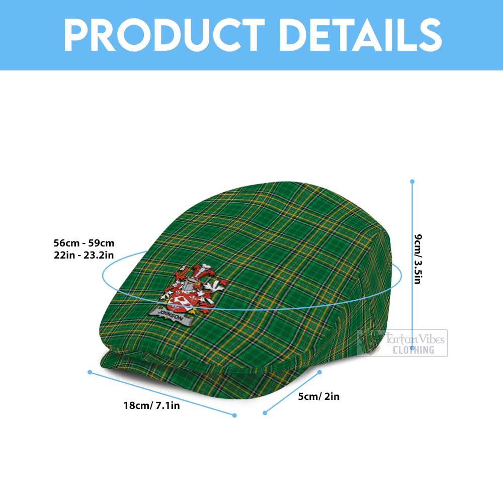 Johnson Irish Clan Tartan Jeff Cap, Tartan Flat Cap with Coat of Arm - Tartan Vibes Clothing
