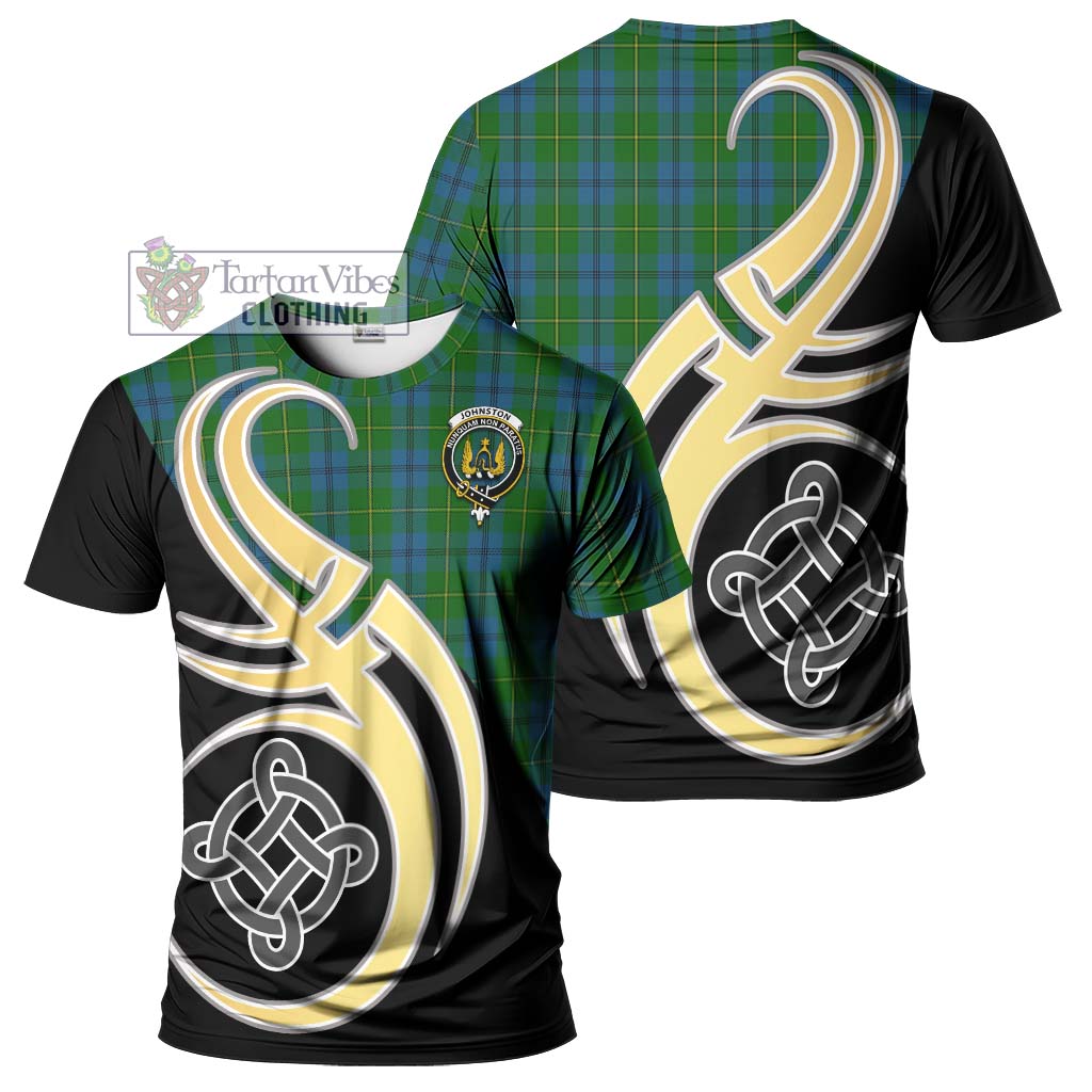 Tartan Vibes Clothing Johnston Tartan T-Shirt with Family Crest and Celtic Symbol Style