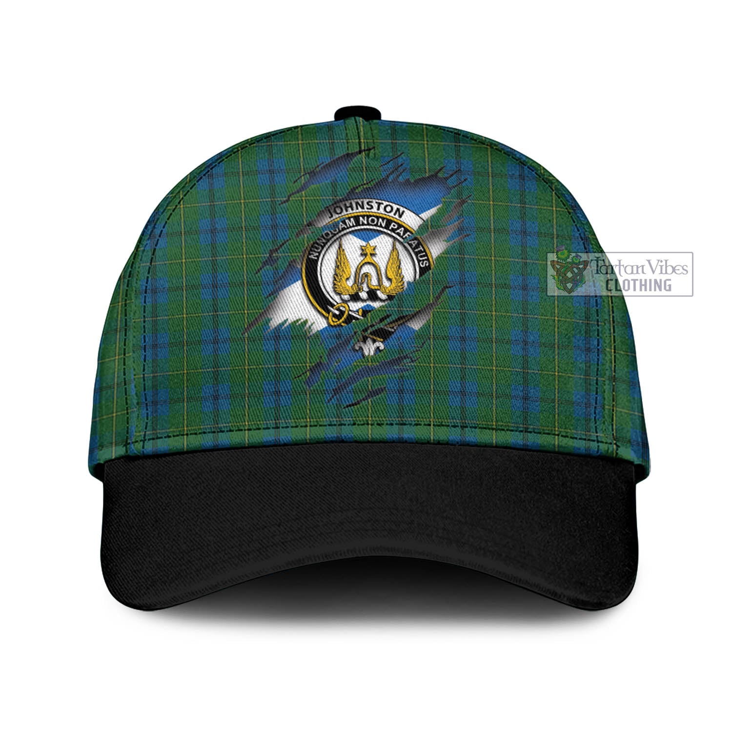 Tartan Vibes Clothing Johnston Tartan Classic Cap with Family Crest In Me Style