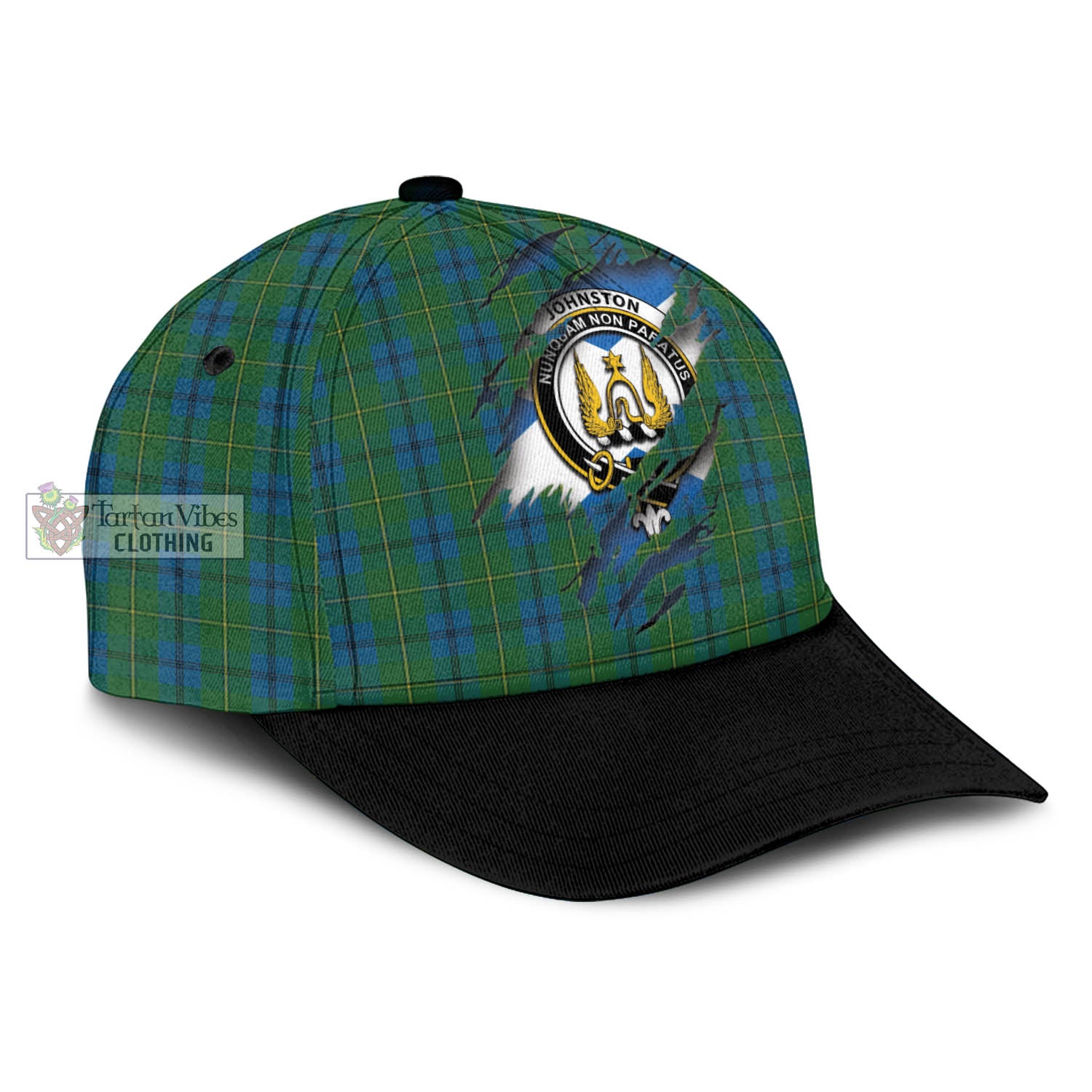 Tartan Vibes Clothing Johnston Tartan Classic Cap with Family Crest In Me Style