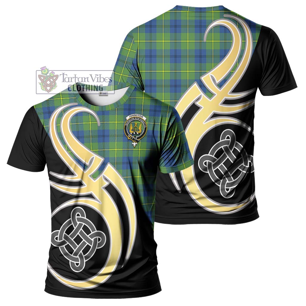 Tartan Vibes Clothing Johnston Ancient Tartan T-Shirt with Family Crest and Celtic Symbol Style