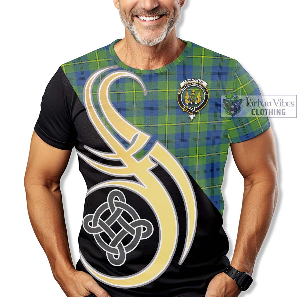 Tartan Vibes Clothing Johnston Ancient Tartan T-Shirt with Family Crest and Celtic Symbol Style