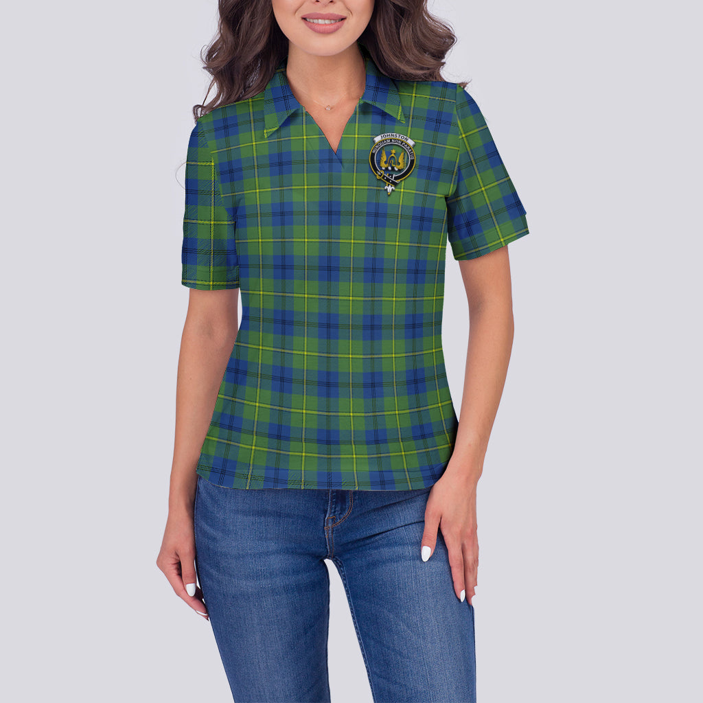 Johnstone-Johnston Ancient Tartan Polo Shirt with Family Crest For Women