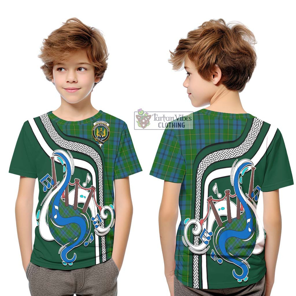 Tartan Vibes Clothing Johnstone Tartan Kid T-Shirt with Epic Bagpipe Style