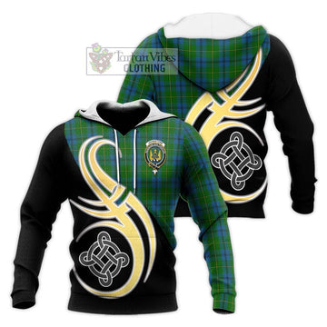 Johnstone (Johnston) Tartan Knitted Hoodie with Family Crest and Celtic Symbol Style