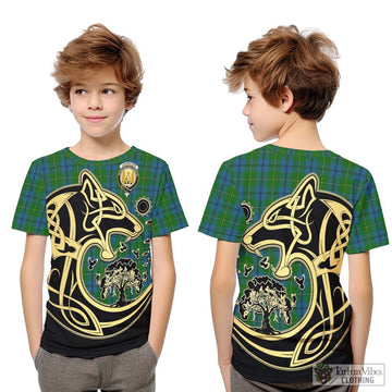 Johnstone (Johnston) Tartan Kid T-Shirt with Family Crest Celtic Wolf Style