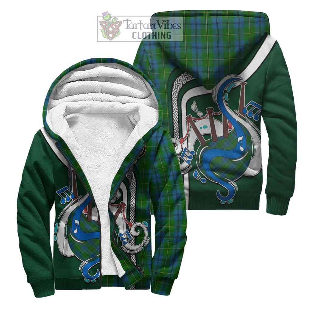 Johnstone (Johnston) Tartan Sherpa Hoodie with Epic Bagpipe Style Unisex S - Tartanvibesclothing Shop