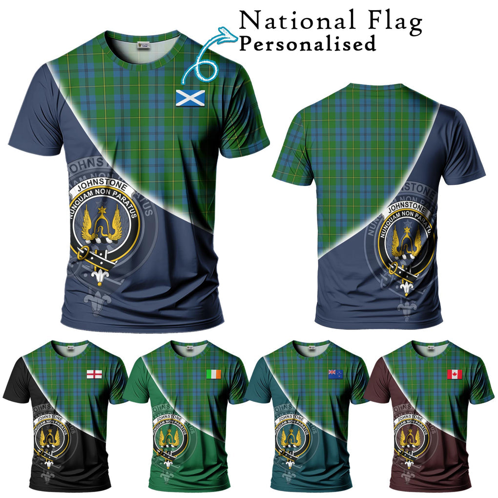 Johnstone (Johnston) Tartan T-Shirt with Personalised National Flag and Family Crest Half Style Kid's Shirt - Tartanvibesclothing Shop