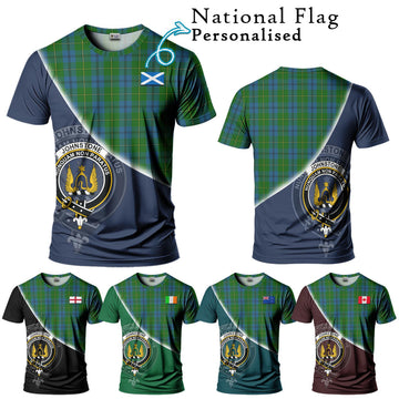 Johnstone (Johnston) Tartan T-Shirt with Personalised National Flag and Family Crest Half Style