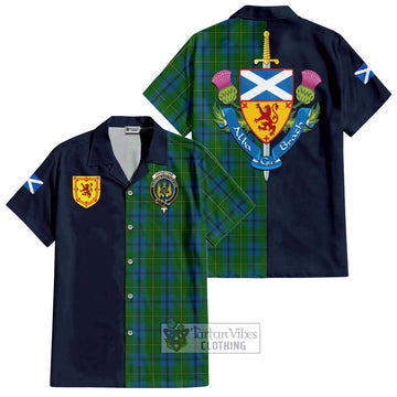 Johnstone (Johnston) Tartan Short Sleeve Button Shirt Alba with Scottish Lion Royal Arm Half Style