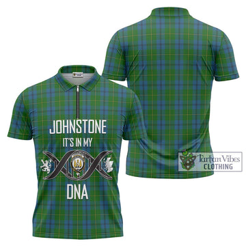 Johnstone (Johnston) Tartan Zipper Polo Shirt with Family Crest DNA In Me Style