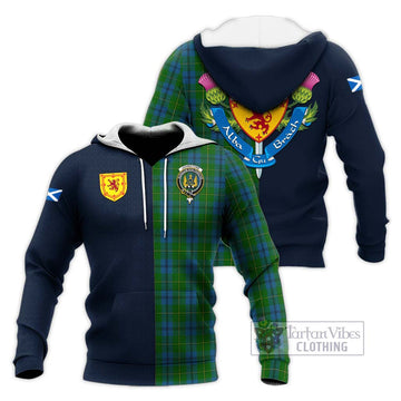 Johnstone (Johnston) Tartan Knitted Hoodie Alba with Scottish Lion Royal Arm Half Style