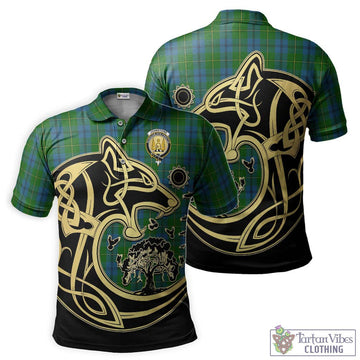 Johnstone (Johnston) Tartan Polo Shirt with Family Crest Celtic Wolf Style