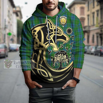 Johnstone (Johnston) Tartan Hoodie with Family Crest Celtic Wolf Style