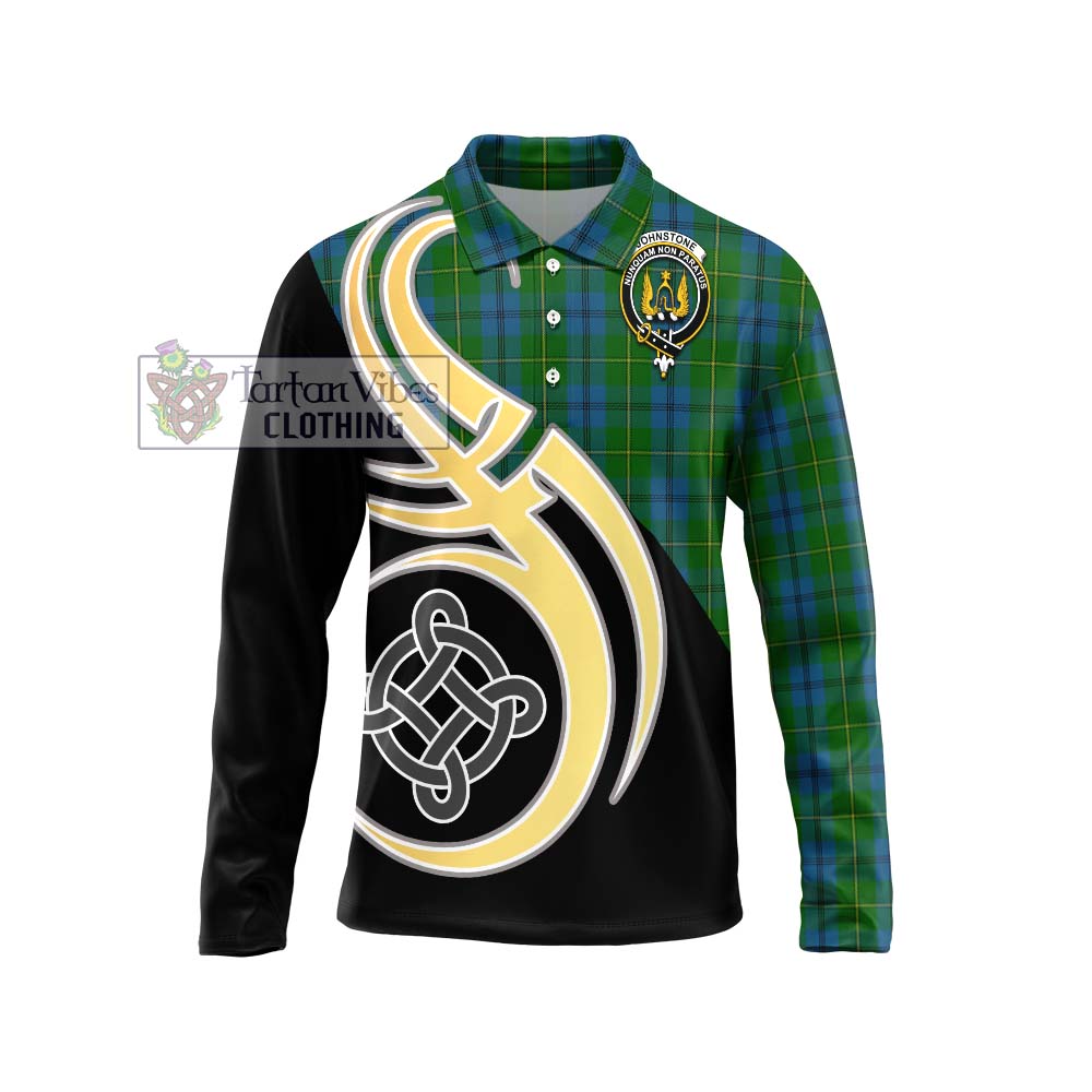 Johnstone (Johnston) Tartan Long Sleeve Polo Shirt with Family Crest and Celtic Symbol Style Unisex - Tartan Vibes Clothing