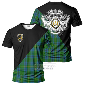 Johnstone (Johnston) Tartan T-Shirt with Family Crest and Military Logo Style