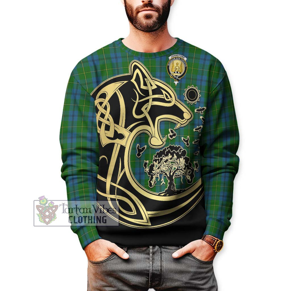 Johnstone (Johnston) Tartan Sweatshirt with Family Crest Celtic Wolf Style Unisex - Tartan Vibes Clothing