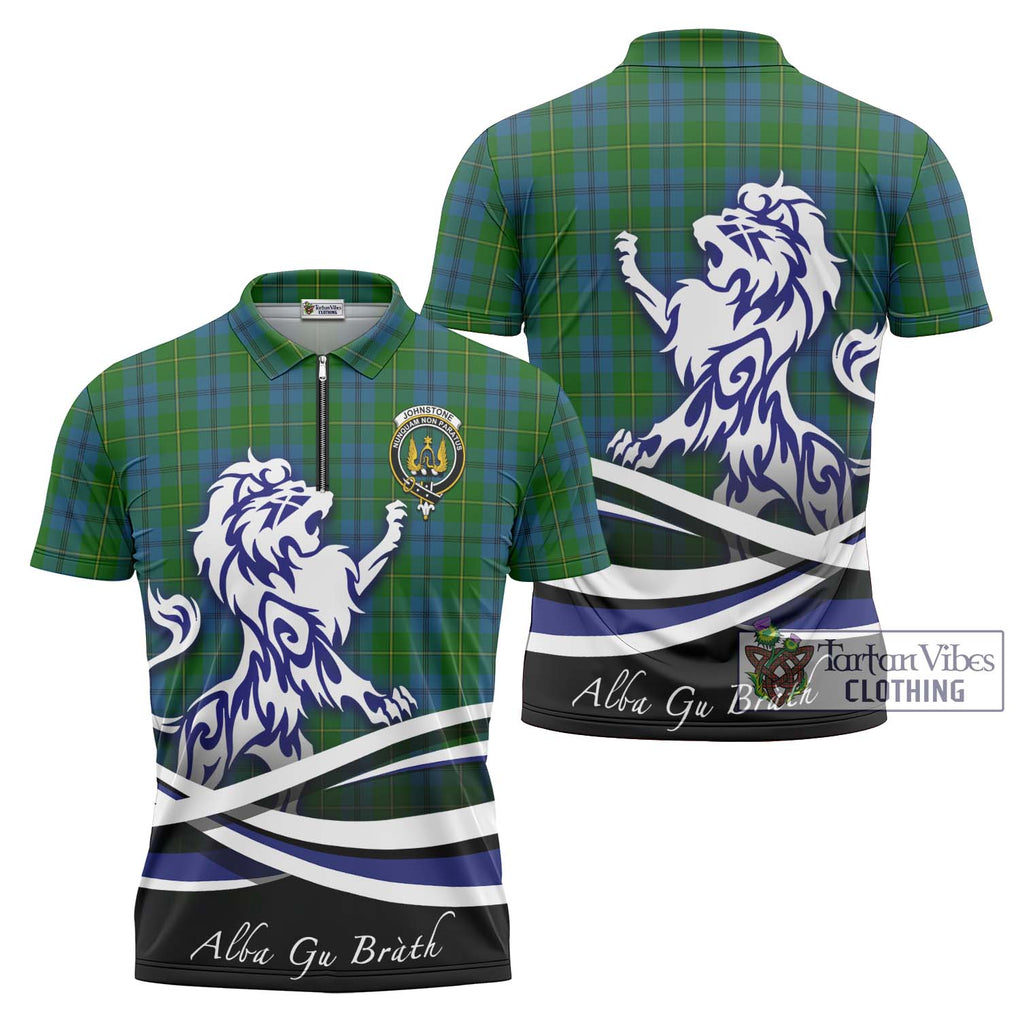 Johnstone (Johnston) Tartan Zipper Polo Shirt with Alba Gu Brath Regal Lion Emblem Unisex - Tartanvibesclothing Shop