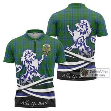 Johnstone (Johnston) Tartan Zipper Polo Shirt with Alba Gu Brath Regal Lion Emblem