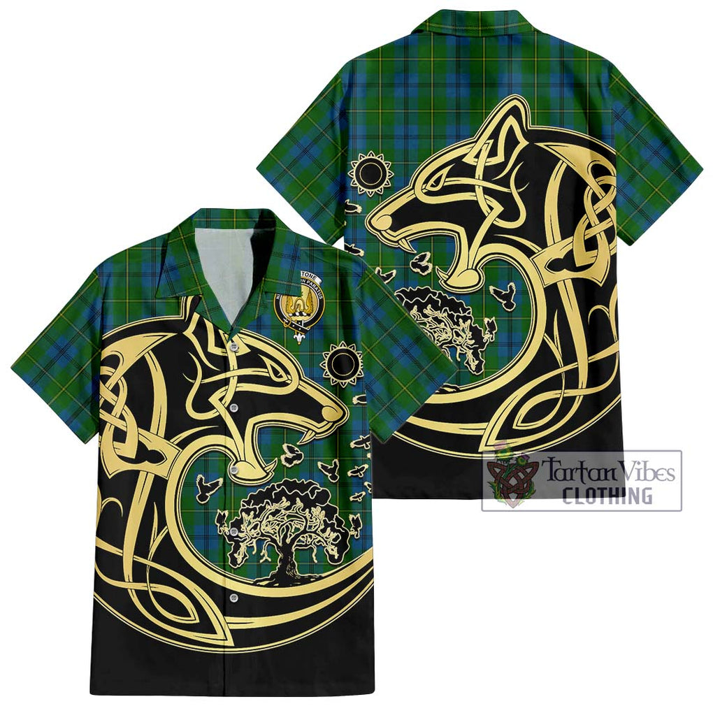 Johnstone (Johnston) Tartan Short Sleeve Button Shirt with Family Crest Celtic Wolf Style Kid - Tartan Vibes Clothing