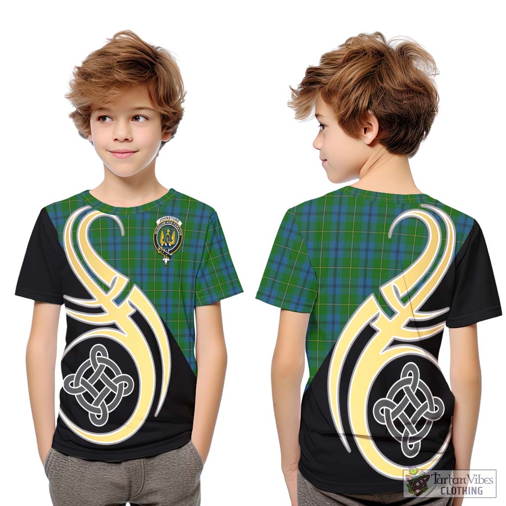 Johnstone (Johnston) Tartan Kid T-Shirt with Family Crest and Celtic Symbol Style Youth XL Size14 - Tartan Vibes Clothing