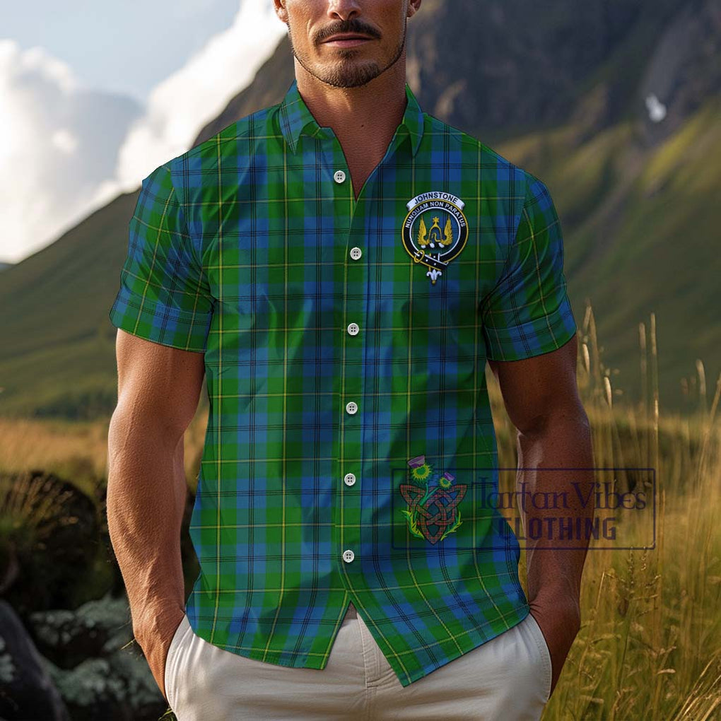 Johnstone (Johnston) Tartan Cotton Hawaiian Shirt with Family Crest Adult - Tartan Vibes Clothing