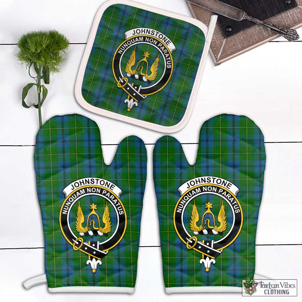 Johnstone (Johnston) Tartan Combo Oven Mitt & Pot-Holder with Family Crest Combo 1 Oven Mitt & 1 Pot-Holder White - Tartan Vibes Clothing