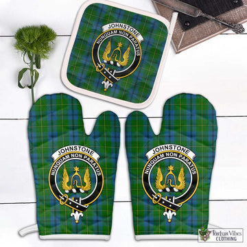 Johnstone (Johnston) Tartan Combo Oven Mitt & Pot-Holder with Family Crest