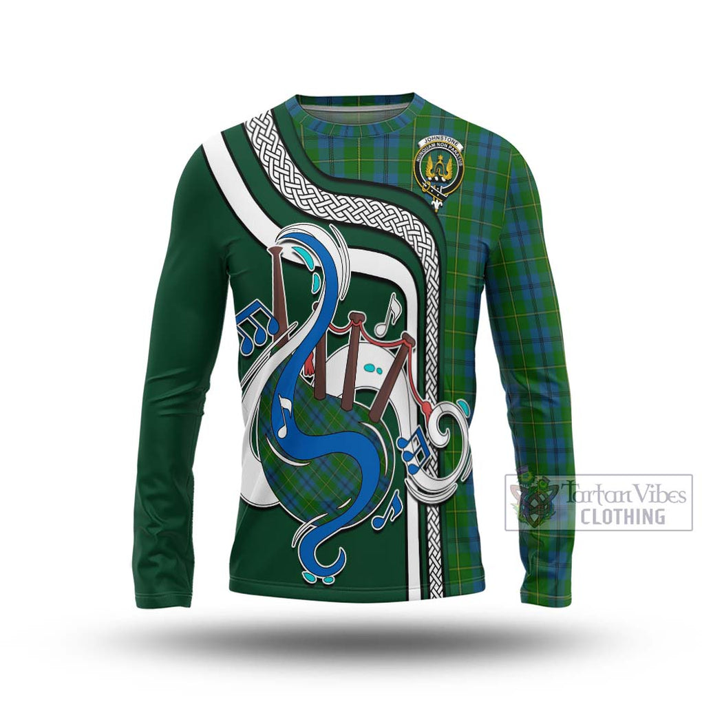 Tartan Vibes Clothing Johnstone Tartan Long Sleeve T-Shirt with Epic Bagpipe Style