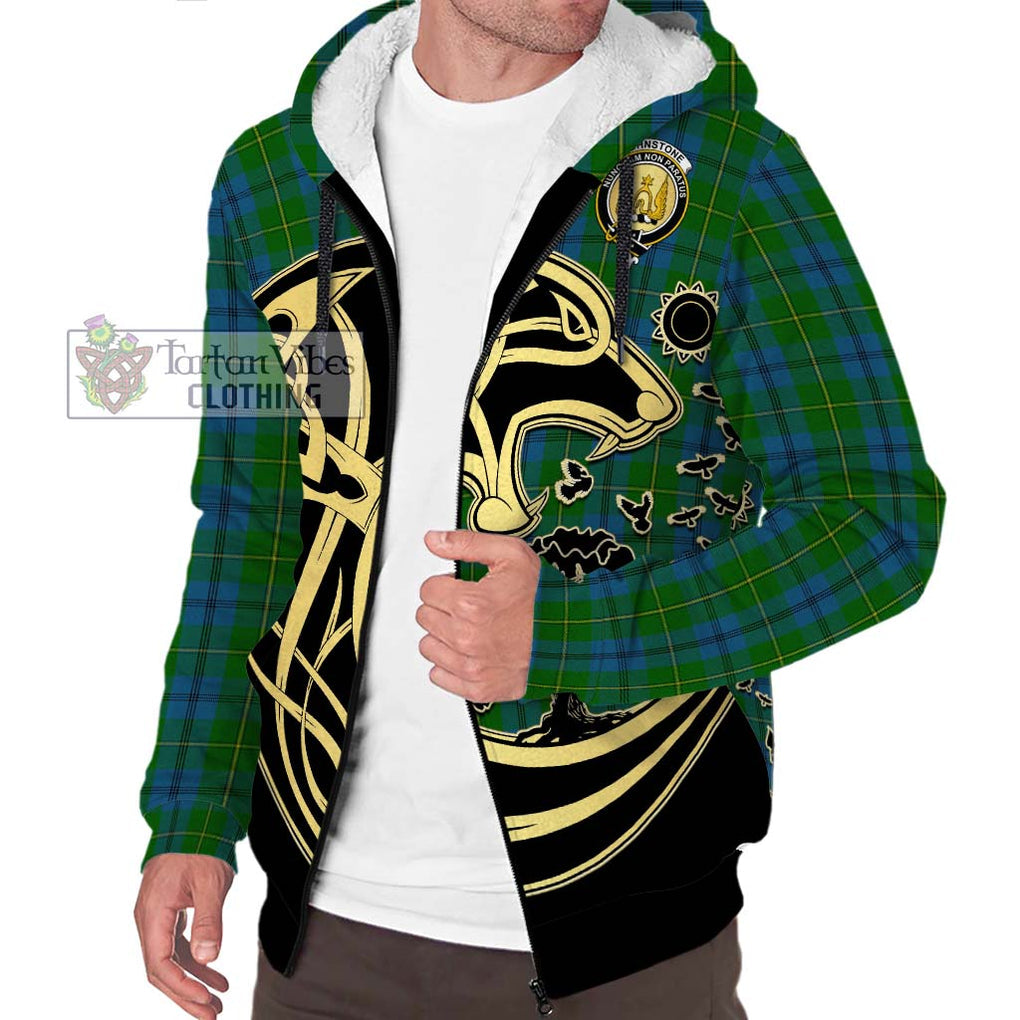 Johnstone (Johnston) Tartan Sherpa Hoodie with Family Crest Celtic Wolf Style Unisex S - Tartan Vibes Clothing