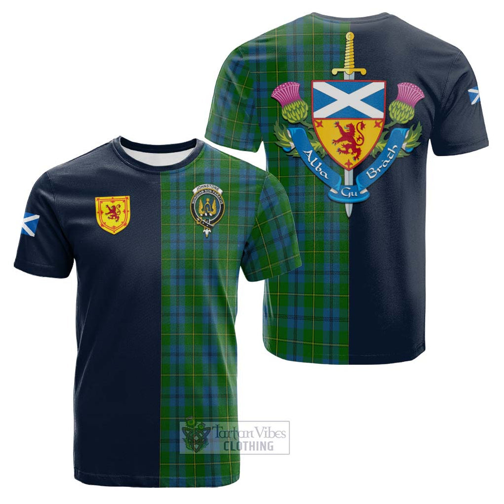 Tartan Vibes Clothing Johnstone Tartan Cotton T-shirt with Scottish Lion Royal Arm Half Style