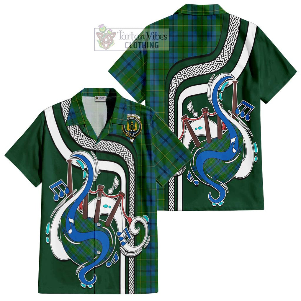 Johnstone (Johnston) Tartan Short Sleeve Button Shirt with Epic Bagpipe Style Kid - Tartanvibesclothing Shop