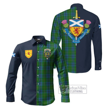 Johnstone (Johnston) Tartan Long Sleeve Button Shirt Alba with Scottish Lion Royal Arm Half Style