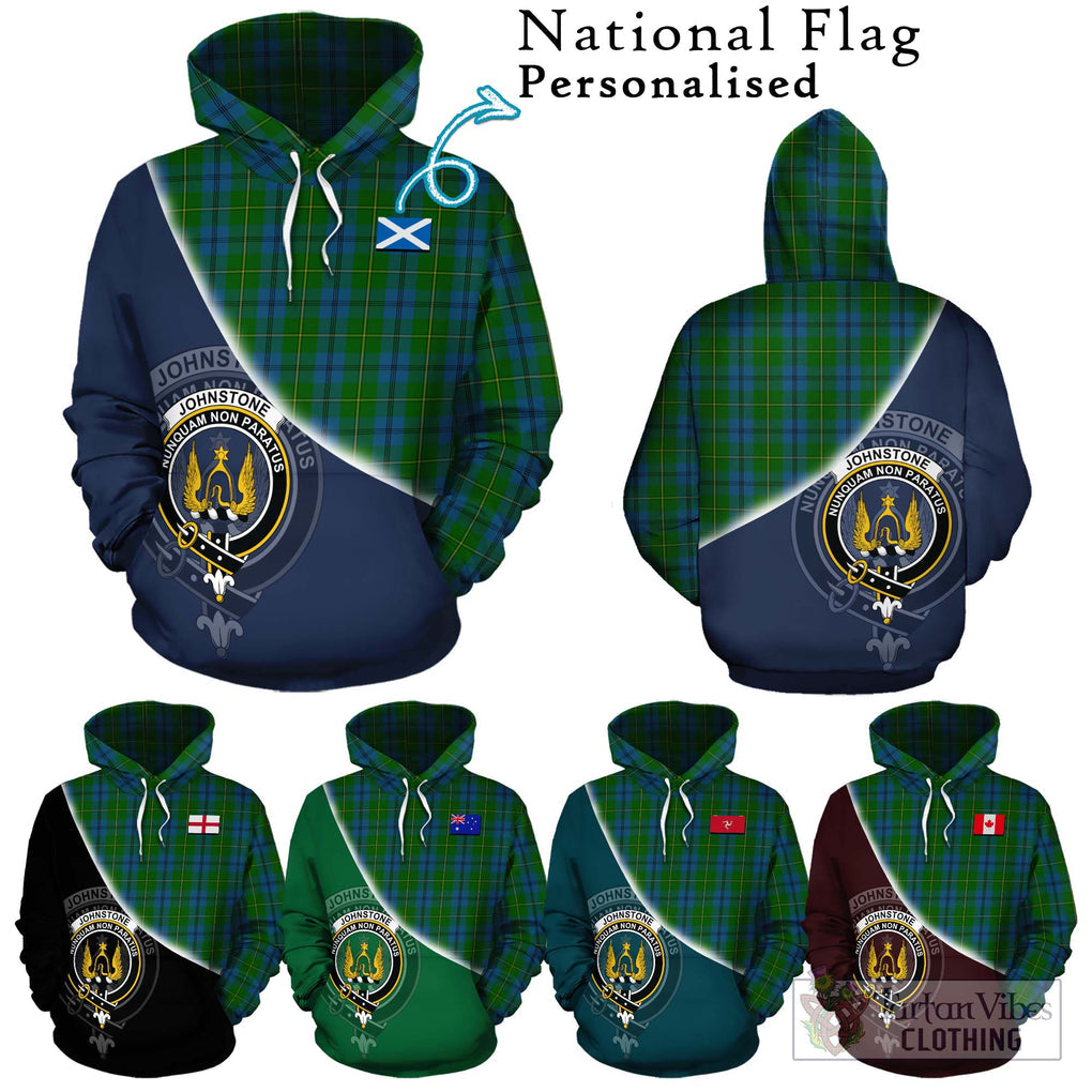 Johnstone (Johnston) Tartan Hoodie with Personalised National Flag and Family Crest Half Style Zip Hoodie - Tartanvibesclothing Shop