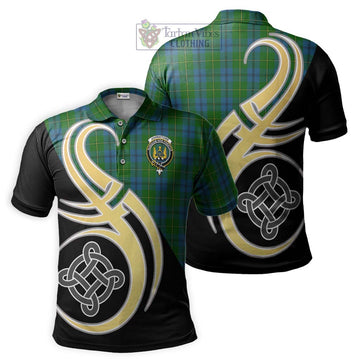 Johnstone (Johnston) Tartan Polo Shirt with Family Crest and Celtic Symbol Style