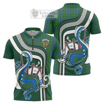 Johnstone (Johnston) Tartan Zipper Polo Shirt with Epic Bagpipe Style