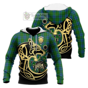 Johnstone (Johnston) Tartan Knitted Hoodie with Family Crest Celtic Wolf Style