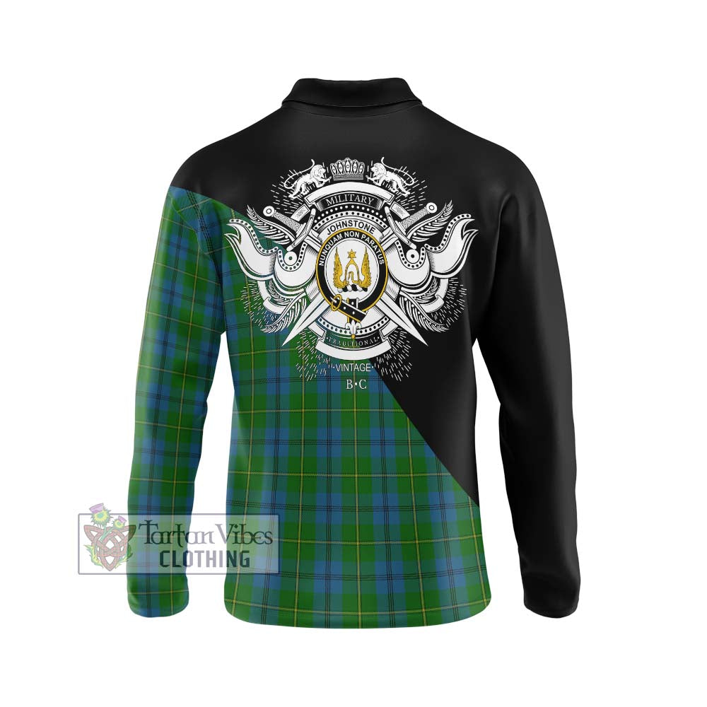 Johnstone (Johnston) Tartan Long Sleeve Polo Shirt with Family Crest and Military Logo Style - Tartanvibesclothing Shop