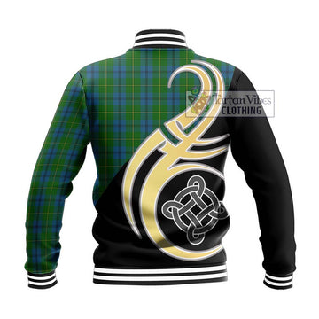 Johnstone (Johnston) Tartan Baseball Jacket with Family Crest and Celtic Symbol Style