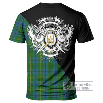 Johnstone (Johnston) Tartan T-Shirt with Family Crest and Military Logo Style