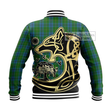 Johnstone (Johnston) Tartan Baseball Jacket with Family Crest Celtic Wolf Style