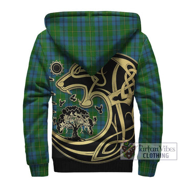 Johnstone (Johnston) Tartan Sherpa Hoodie with Family Crest Celtic Wolf Style