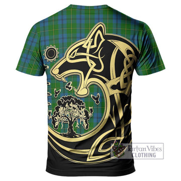 Johnstone (Johnston) Tartan T-Shirt with Family Crest Celtic Wolf Style