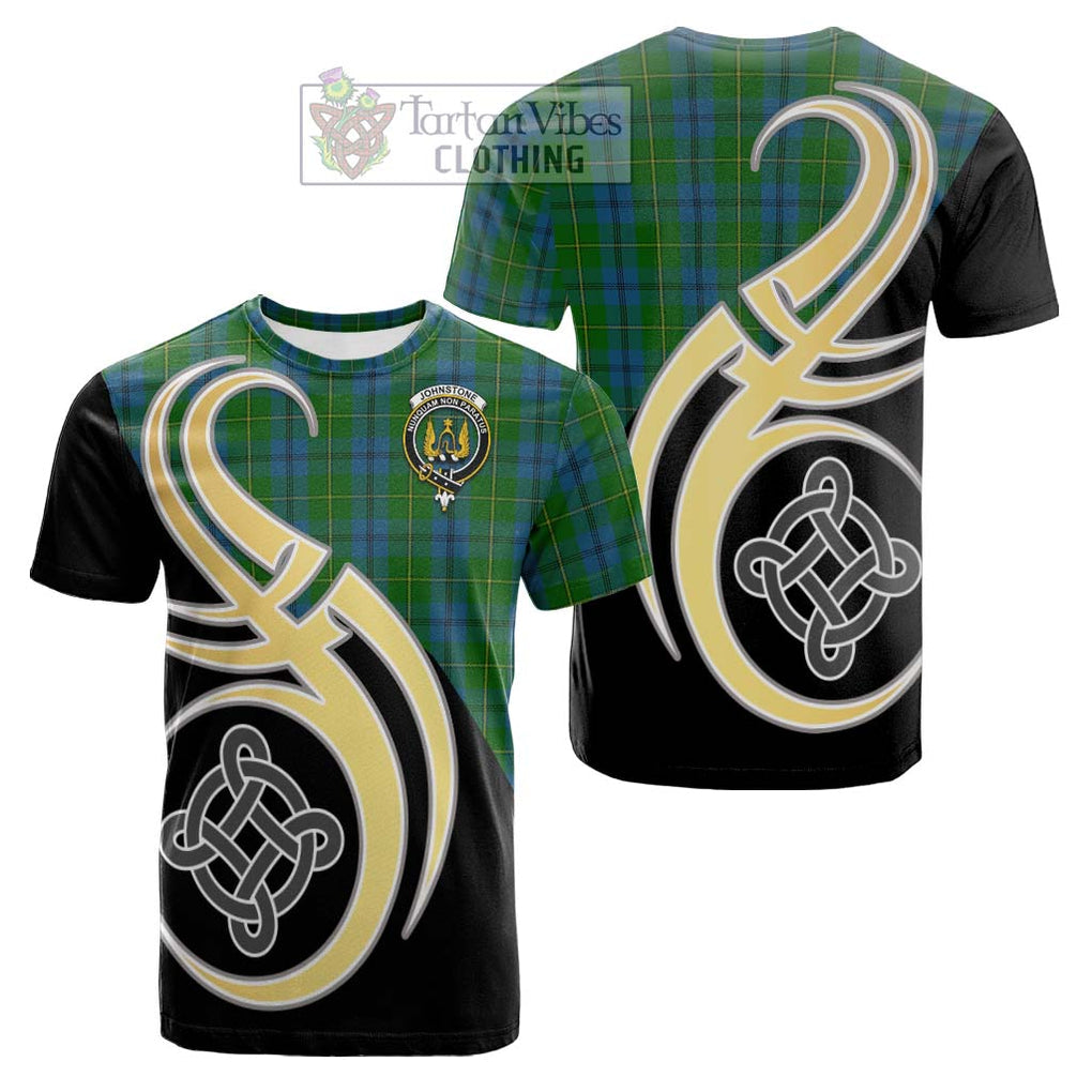 Tartan Vibes Clothing Johnstone Tartan Cotton T-shirt with Family Crest and Celtic Symbol Style