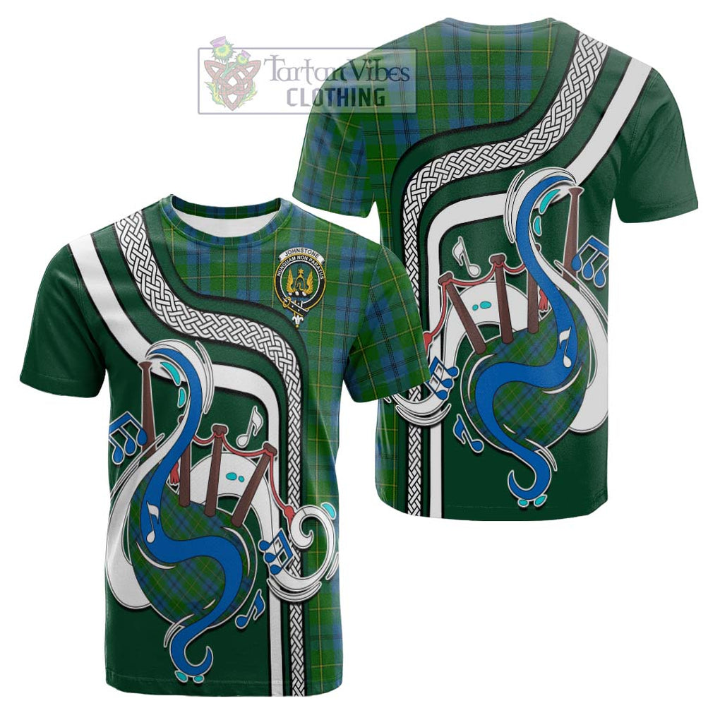 Tartan Vibes Clothing Johnstone Tartan Cotton T-shirt with Epic Bagpipe Style